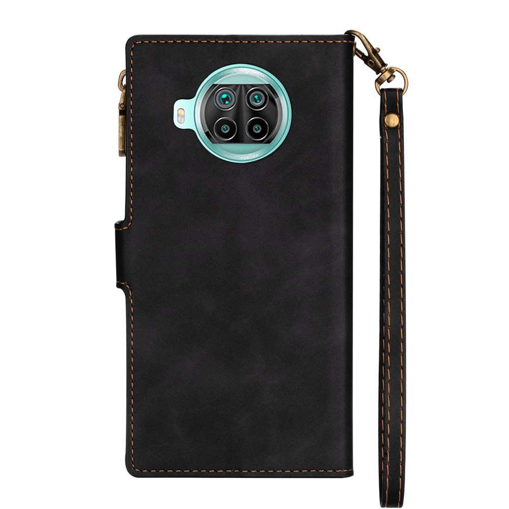 Stylish Zipper Pocket Design Phone Wallet Stand Cover with Lanyard for Xiaomi Mi 10T Lite 5G/Redmi Note 9 Pro 5G/Mi 10i 5G - Black-2