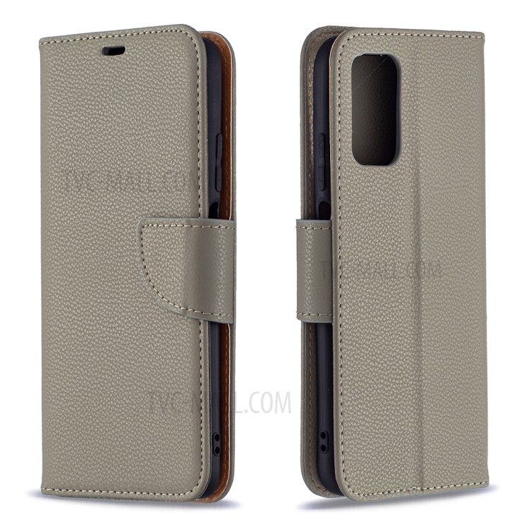 Litchi Surface with Wallet Leather Stand Case for Xiaomi Poco M3 - Grey-4