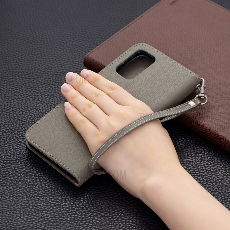 Litchi Surface with Wallet Leather Stand Case for Xiaomi Poco M3 - Grey-9