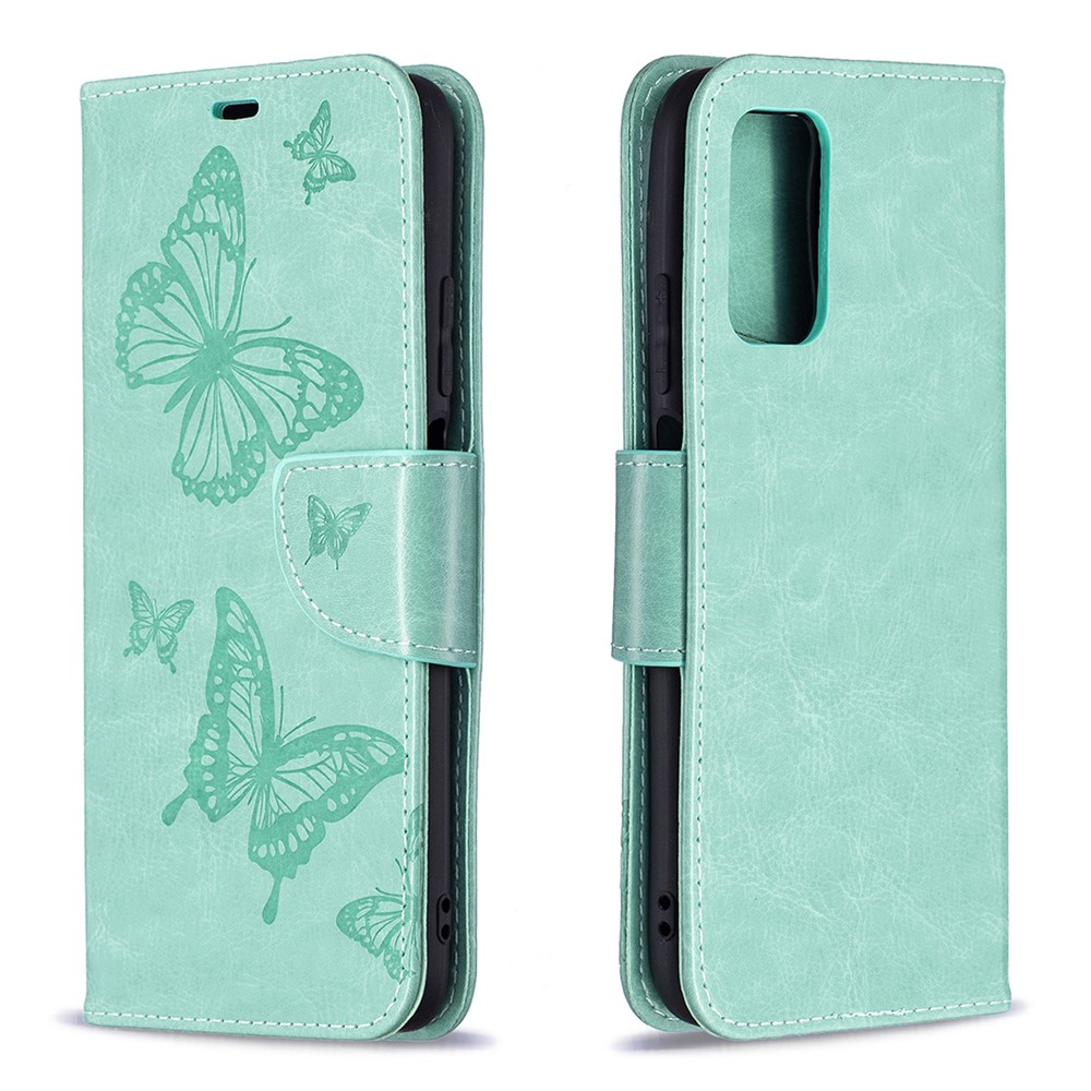 Pour Xiaomi Poco M3 Imprent Butterflies Portefeuille Stand Flip Leather Shell - Vert-4