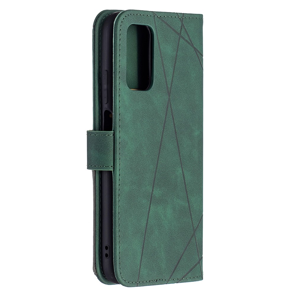 For Xiaomi Poco M3 BF05 Geometric Texture Leather Wallet Stand Case Cover - Green-3