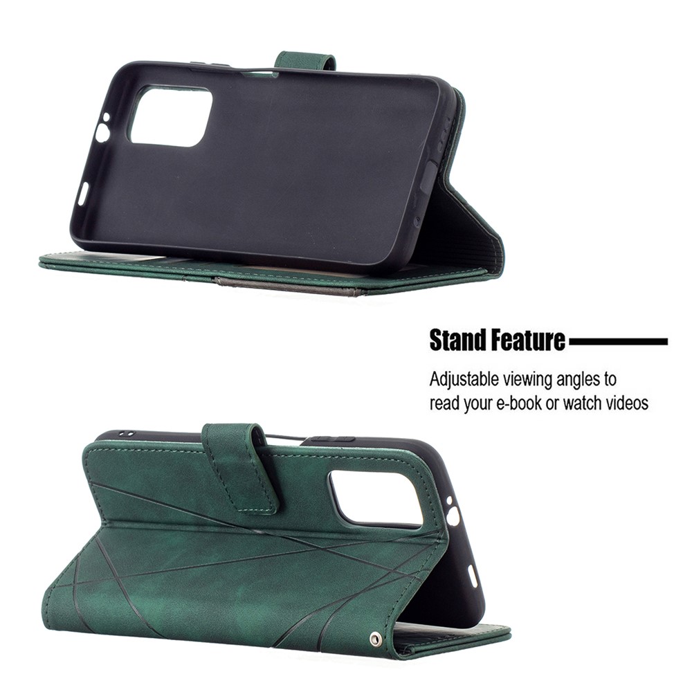 For Xiaomi Poco M3 BF05 Geometric Texture Leather Wallet Stand Case Cover - Green-5