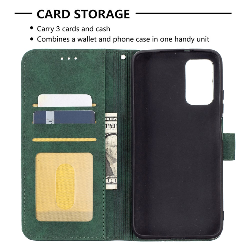 For Xiaomi Poco M3 BF05 Geometric Texture Leather Wallet Stand Case Cover - Green-6