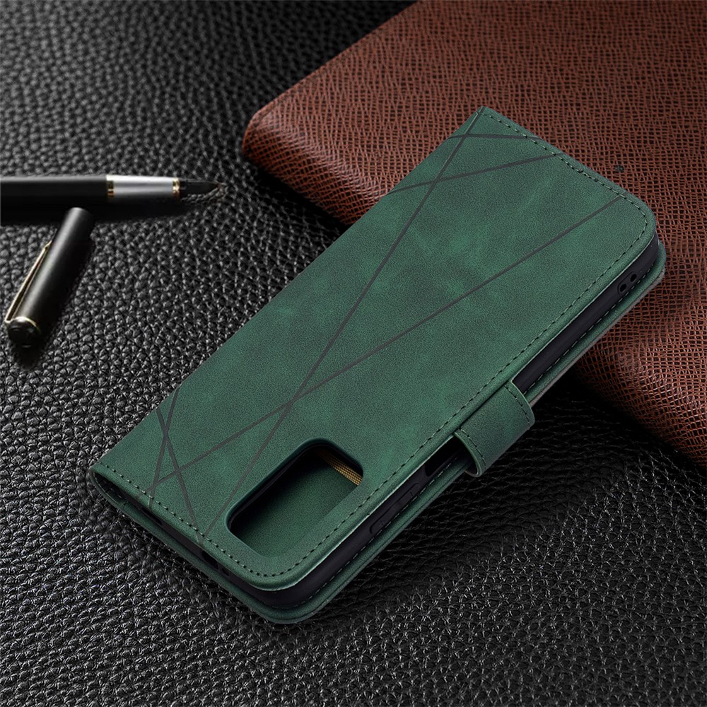 For Xiaomi Poco M3 BF05 Geometric Texture Leather Wallet Stand Case Cover - Green-8