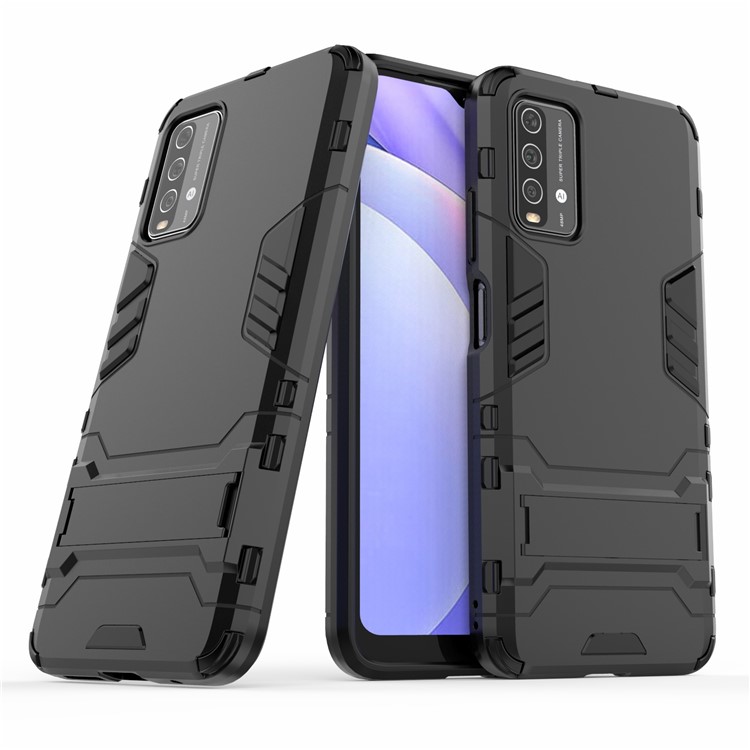 2-in-1-plastik-tpu-hybrid-kickstand-hülle Für Xiaomi Redmi Note 9 4G (Qualcomm Snapdragon 662)/9 Power/9t - Schwarz