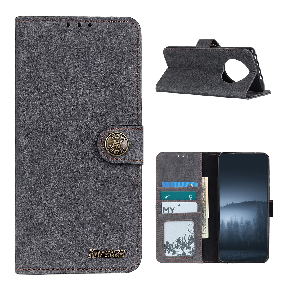 KHAZHEN Stitching Split Leather Wallet Design Phone Cover Case for Xiaomi Redmi Note 9 5G/Redmi Note 9T 5G - Black-1