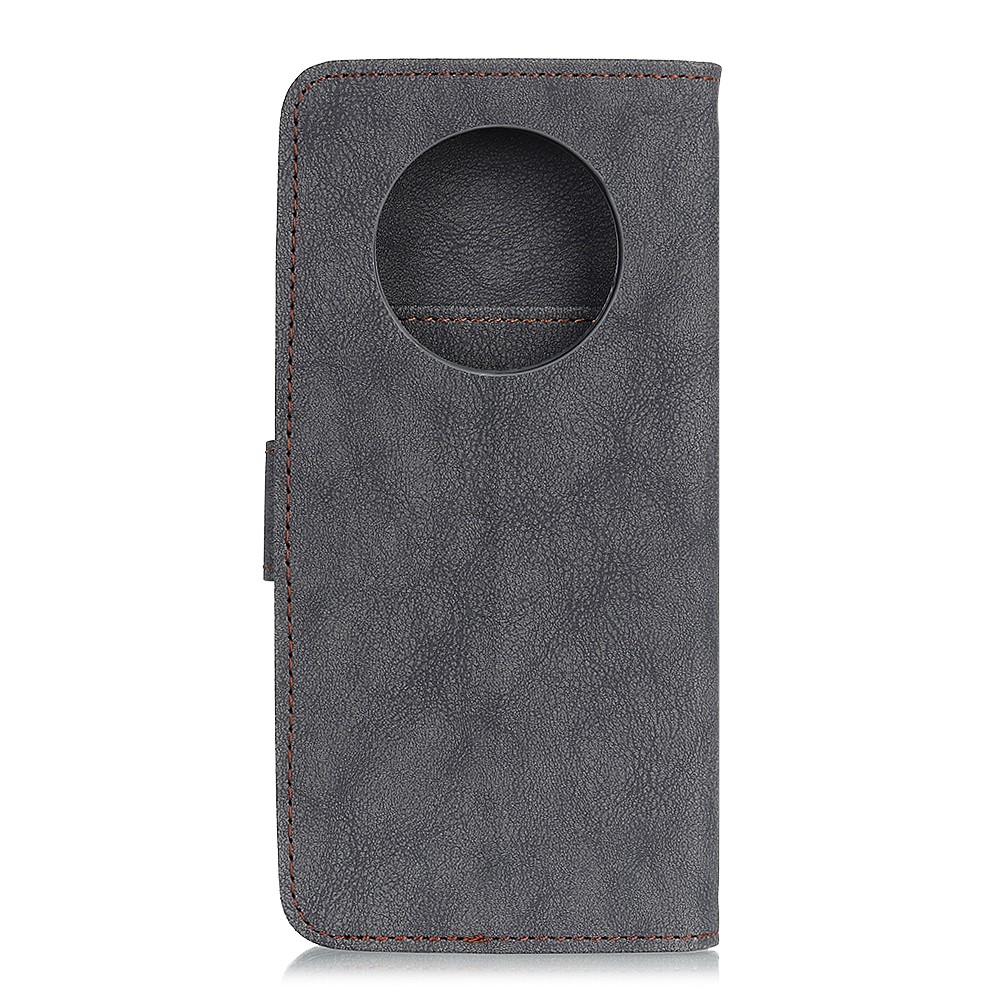KHAZHEN Stitching Split Leather Wallet Design Phone Cover Case for Xiaomi Redmi Note 9 5G/Redmi Note 9T 5G - Black-3