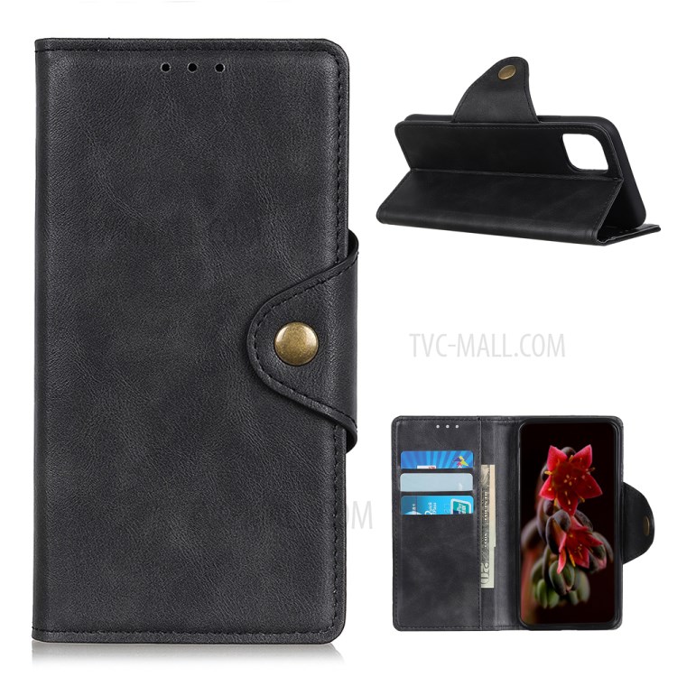 Magnetic Brass Buckle Design PU Leather Case for Xiaomi Mi 11 Wallet Stand Cellphone Cover - Black-1