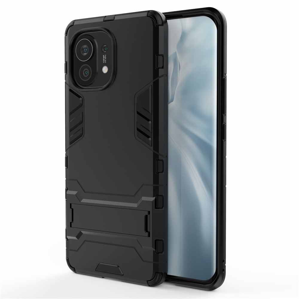 2-in-1 Plastic + TPU Combination Kickstand Hybrid Case Shell for Xiaomi Mi 11 - Black-1