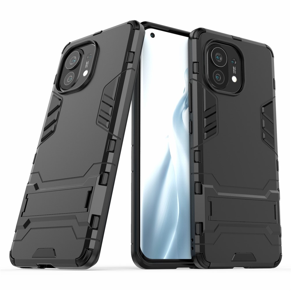 2 em 1 Plástico + TPU Combinação de Kickstand Hybrid Case Shell Para Xiaomi Mi 11 - Preto-2