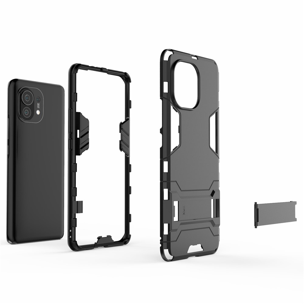 2-in-1 Plastic + TPU Combination Kickstand Hybrid Case Shell for Xiaomi Mi 11 - Black-4