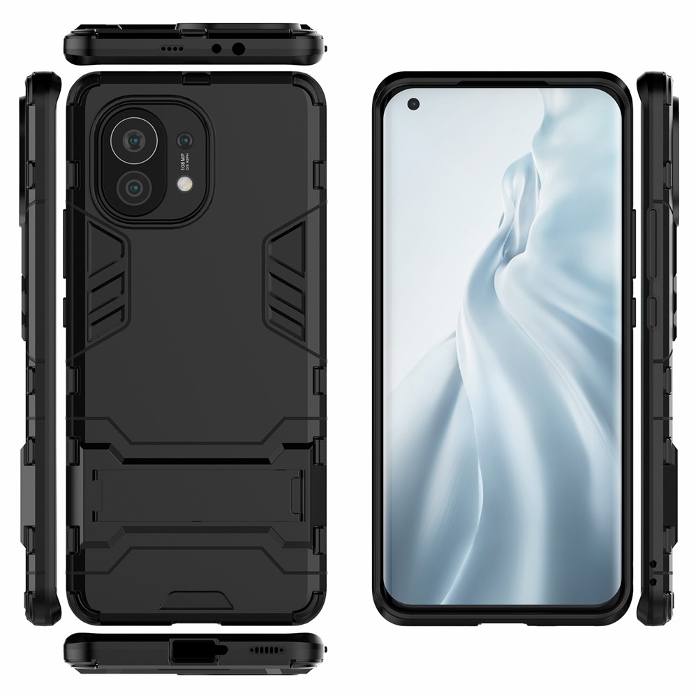 2-in-1 Plastic + TPU Combination Kickstand Hybrid Case Shell for Xiaomi Mi 11 - Black-7