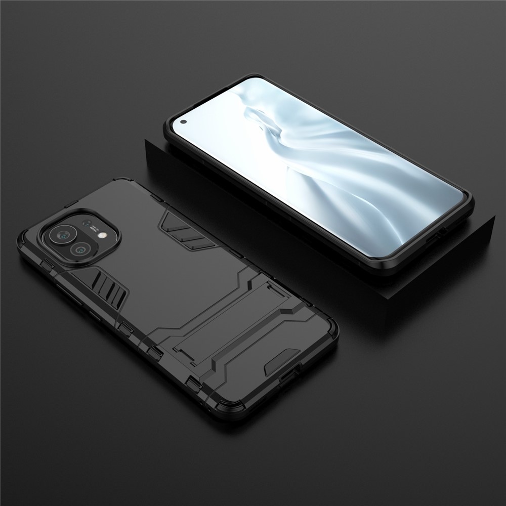 2 em 1 Plástico + TPU Combinação de Kickstand Hybrid Case Shell Para Xiaomi Mi 11 - Preto-9