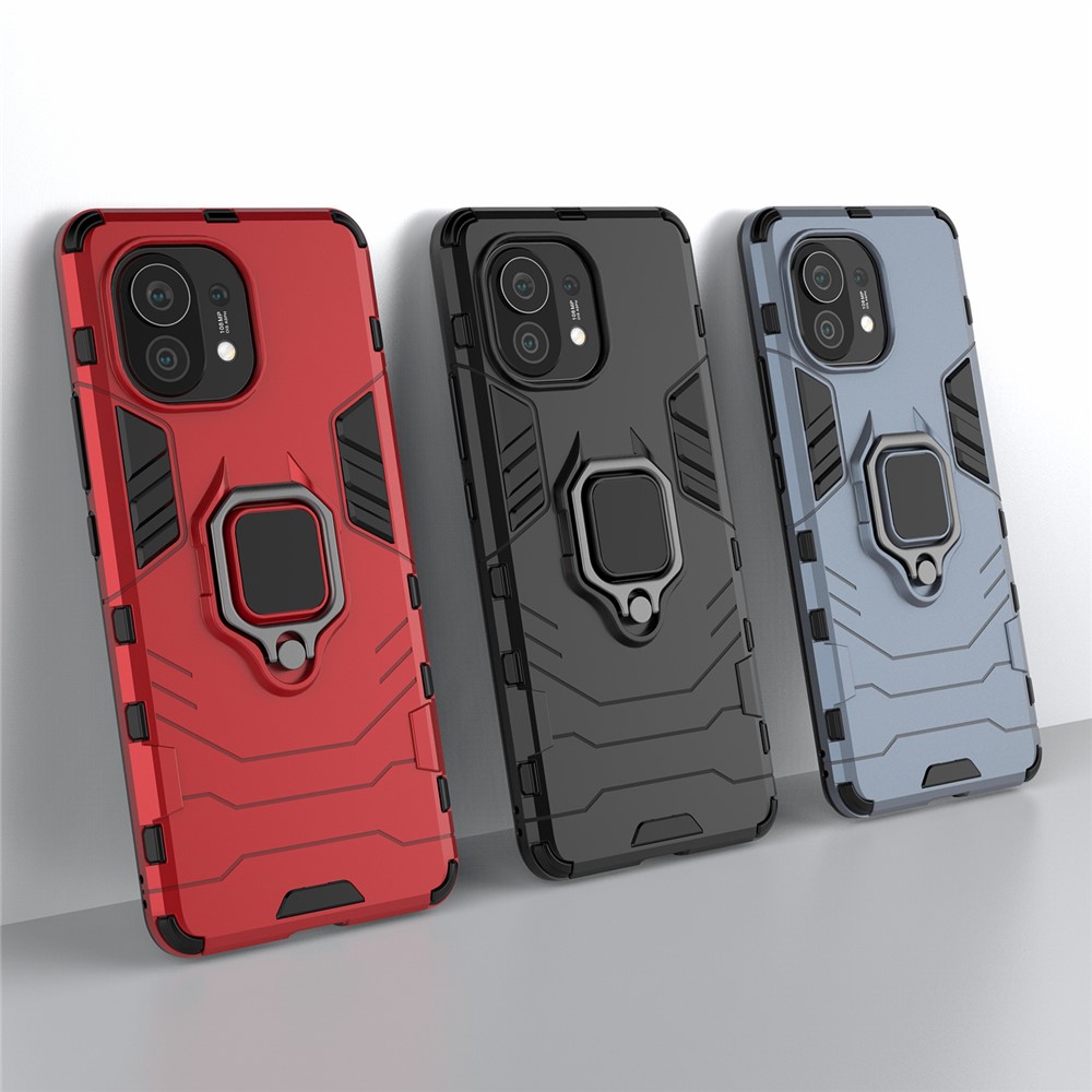 PC + TPU Combination Finger Ring Holder Kickstand Hybrid Case for Xiaomi Mi 11 - Black-10