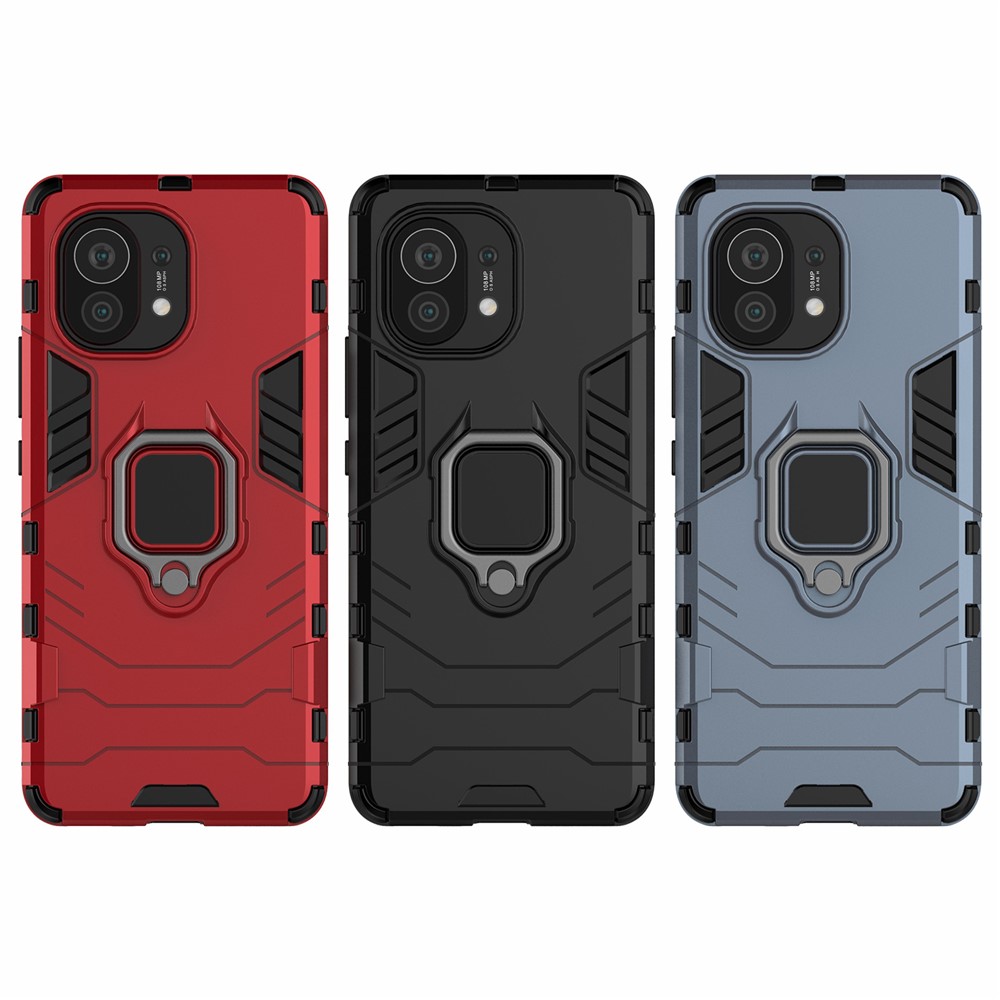 PC + TPU Combination Finger Ring Holder Kickstand Hybrid Case for Xiaomi Mi 11 - Black-11