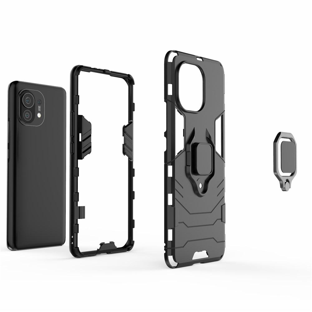 PC + TPU -kombination Fingerringhalter Kickstand Hybrid -hülle Für Xiaomi Mi 11 - Schwarz