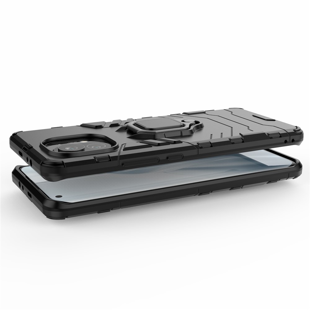 PC + TPU -kombination Fingerringhalter Kickstand Hybrid -hülle Für Xiaomi Mi 11 - Schwarz