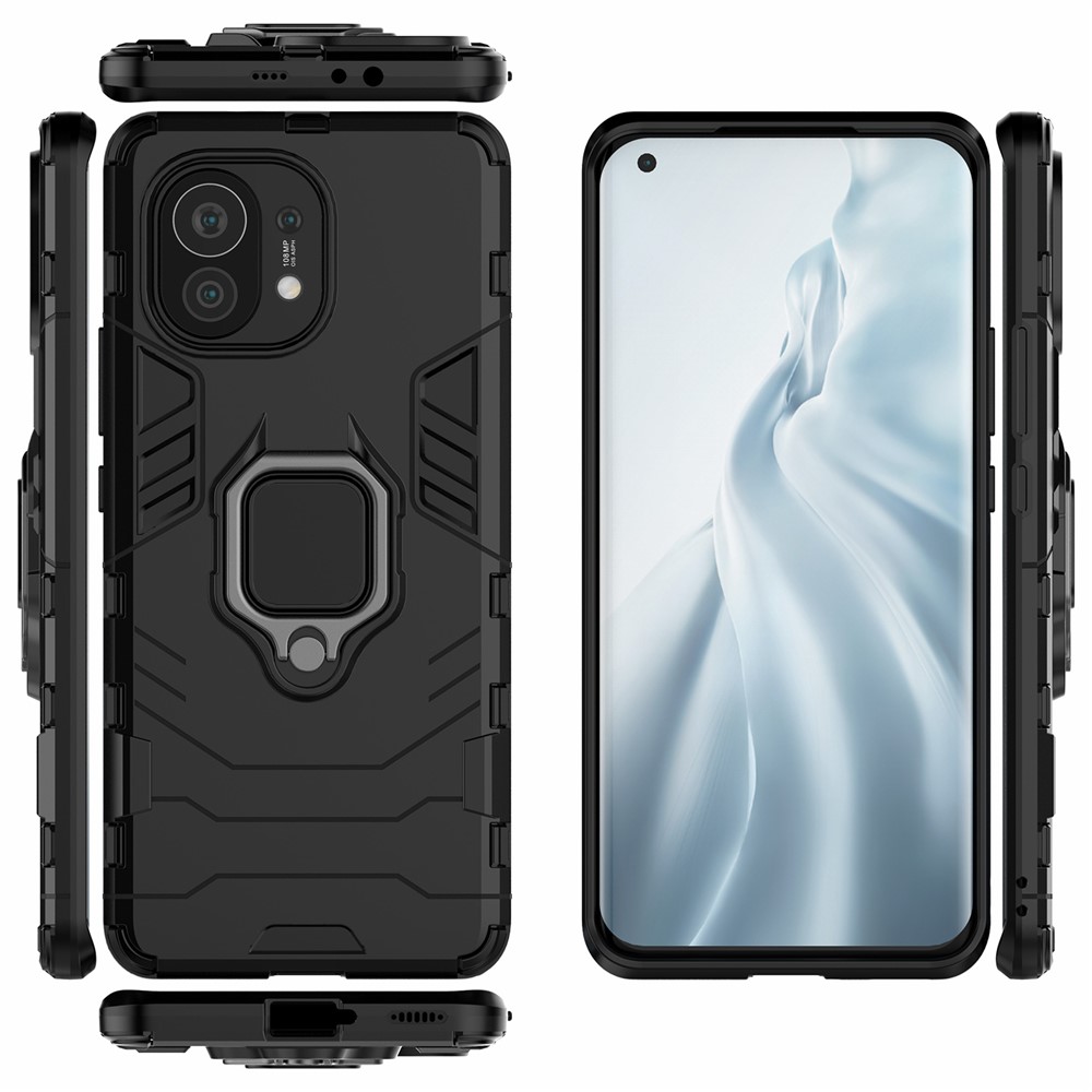 PC + TPU Combination Finger Ring Holder Kickstand Hybrid Case for Xiaomi Mi 11 - Black-7