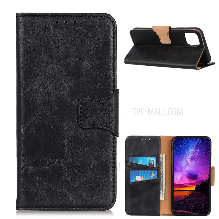 Crazy Horse Texture Split Leather Wallet Design Protector Stand Cover for Xiaomi Mi 11 - Black-1