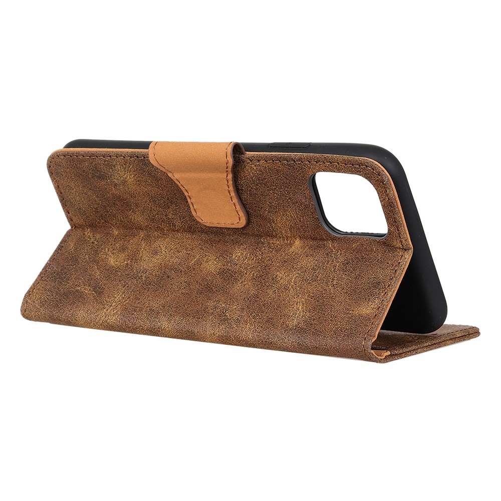 Retro Style Split Leather Wallet Design Phone Case Stand for Xiaomi Mi 11 - Brown-3