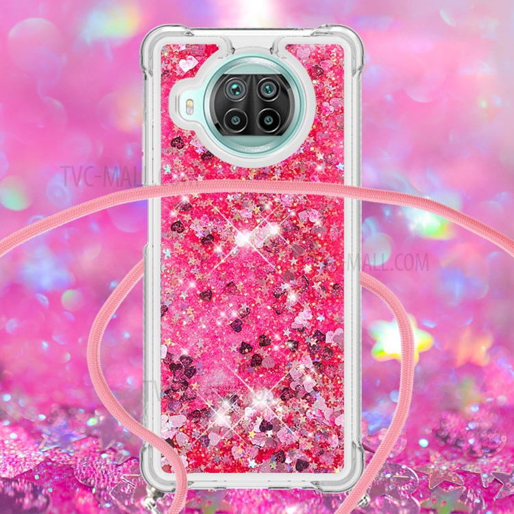 Soft TPU Quicksand Design Phone Protective Shell Case with Hanging Strap for Xiaomi Mi 10T Lite 5G/Redmi Note 9 Pro 5G/Mi 10i 5G - Rose-4