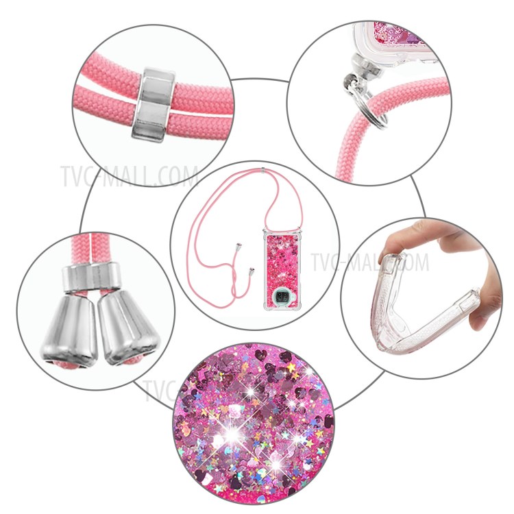 Soft TPU Quicksand Design Phone Protective Shell Case with Hanging Strap for Xiaomi Mi 10T Lite 5G/Redmi Note 9 Pro 5G/Mi 10i 5G - Rose-5