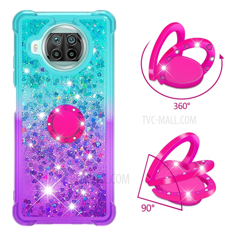 Scratch-resistant Gradient Quicksand TPU Shell for Xiaomi Mi 10T Lite 5G/Redmi Note 9 Pro 5G/Mi 10i 5G with Kickstand Cover - Cyan/Purple-2