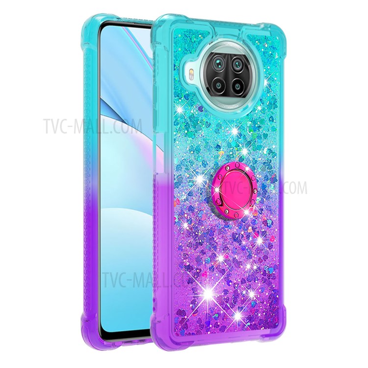 Scratch-resistant Gradient Quicksand TPU Shell for Xiaomi Mi 10T Lite 5G/Redmi Note 9 Pro 5G/Mi 10i 5G with Kickstand Cover - Cyan/Purple-3