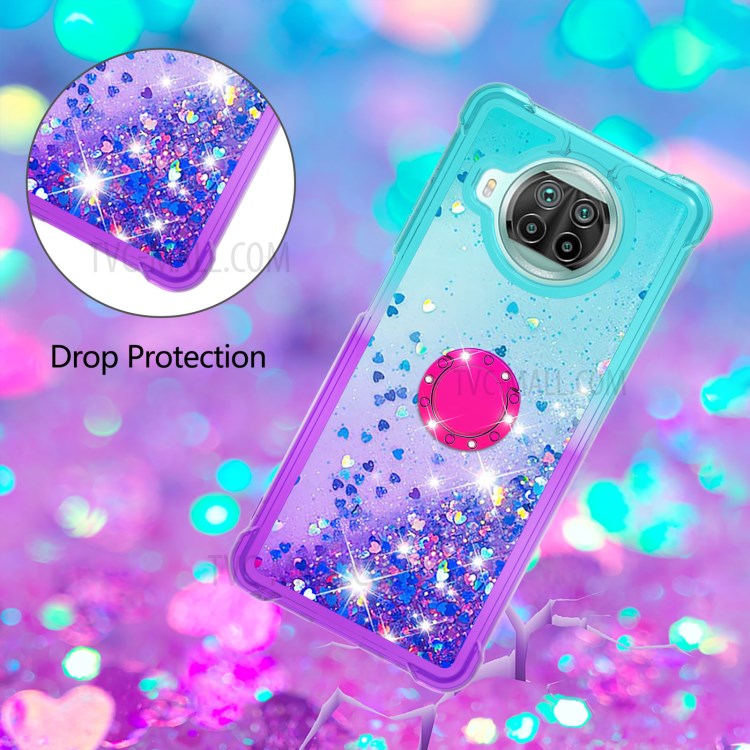 Scratch-resistant Gradient Quicksand TPU Shell for Xiaomi Mi 10T Lite 5G/Redmi Note 9 Pro 5G/Mi 10i 5G with Kickstand Cover - Cyan/Purple-5