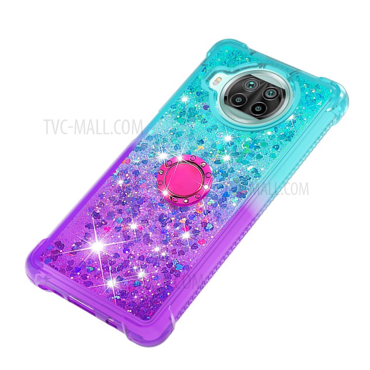 Scratch-resistant Gradient Quicksand TPU Shell for Xiaomi Mi 10T Lite 5G/Redmi Note 9 Pro 5G/Mi 10i 5G with Kickstand Cover - Cyan/Purple-6
