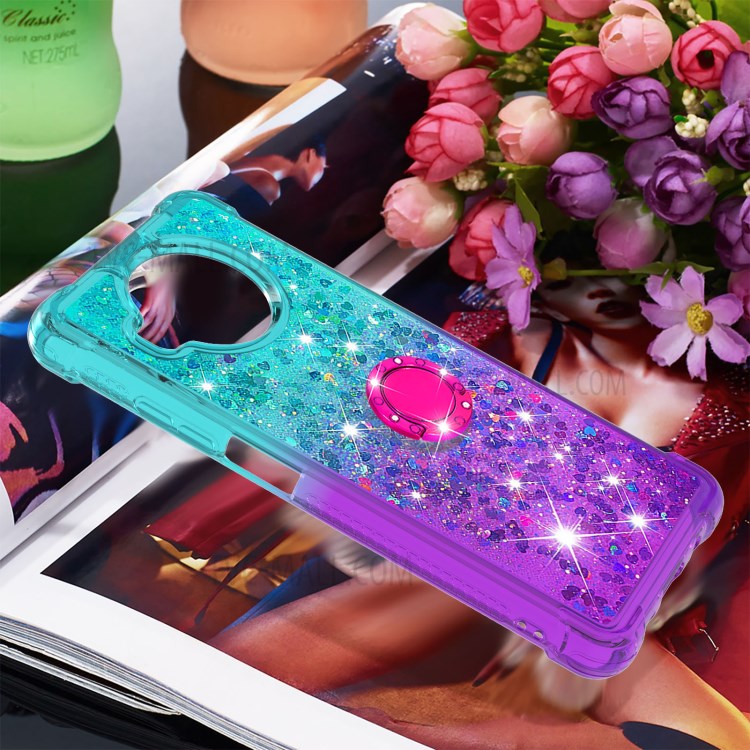 Scratch-resistant Gradient Quicksand TPU Shell for Xiaomi Mi 10T Lite 5G/Redmi Note 9 Pro 5G/Mi 10i 5G with Kickstand Cover - Cyan/Purple-7