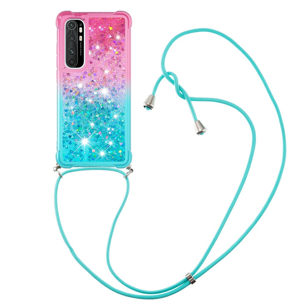 Shockproof Gradient Glitter Powder Quicksand Design TPU Phone Shell with Strap for Xiaomi Mi Note 10 Lite - Pink/Cyan-3