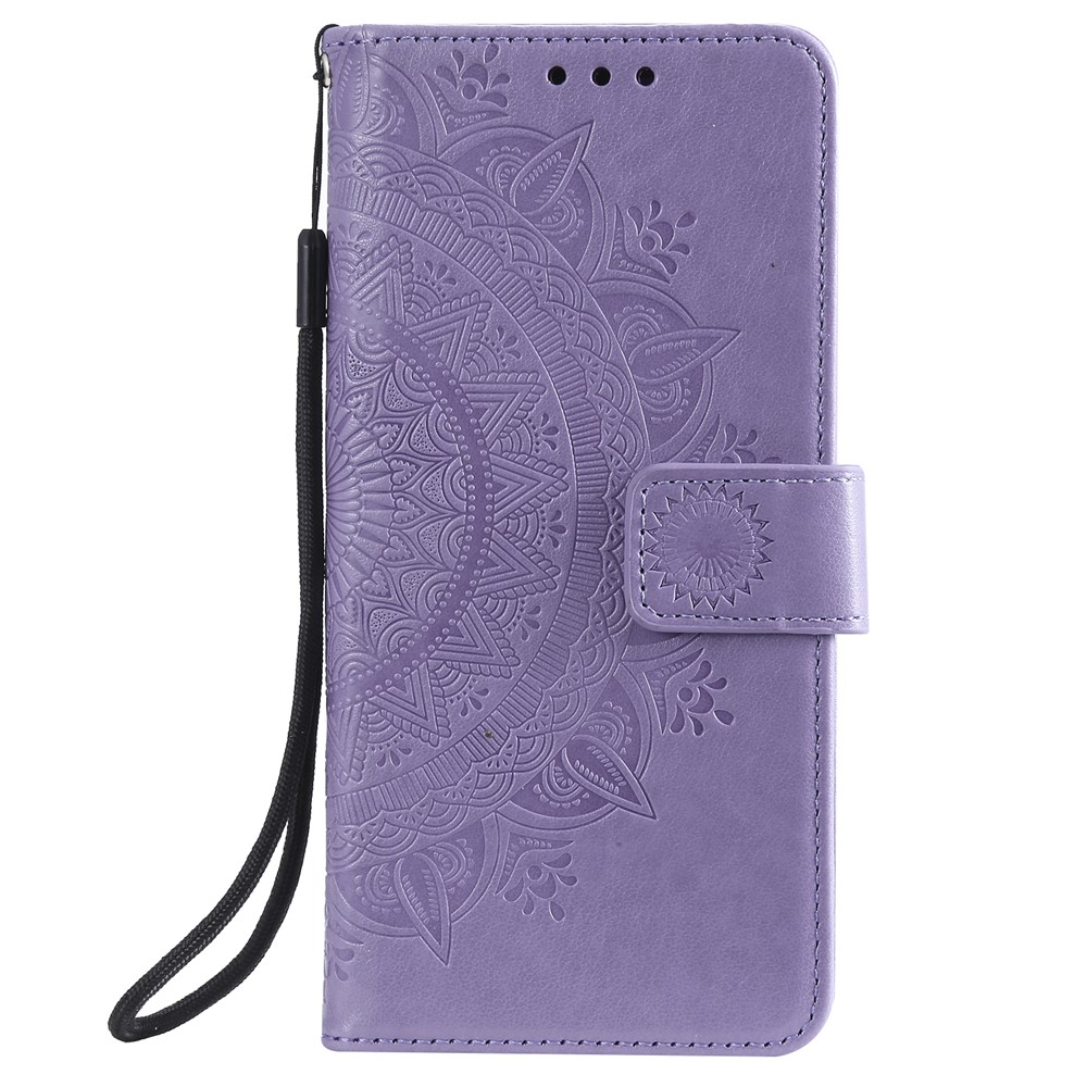 Imprinted Mandala Flower Stand Wallet Leather Case with Lanyard for Xiaomi Redmi Redmi Note 9 5G/Note 9T 5G - Purple-2