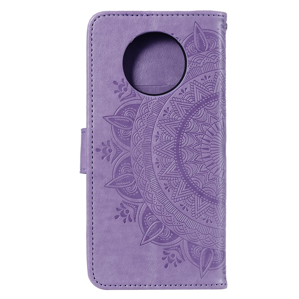 Estojo De Couro Da Carteira De Estante De Flor De Mandala Impresso Com Cordão Para Xiaomi Redmi Redmi Nota 9 5g / Nota 9t 5g - Roxo