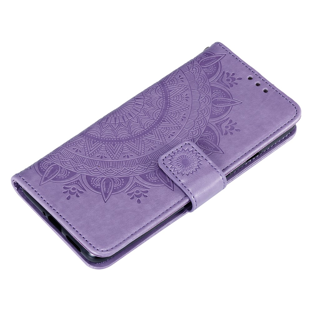 Imprinted Mandala Flower Stand Wallet Leather Case with Lanyard for Xiaomi Redmi Redmi Note 9 5G/Note 9T 5G - Purple-5