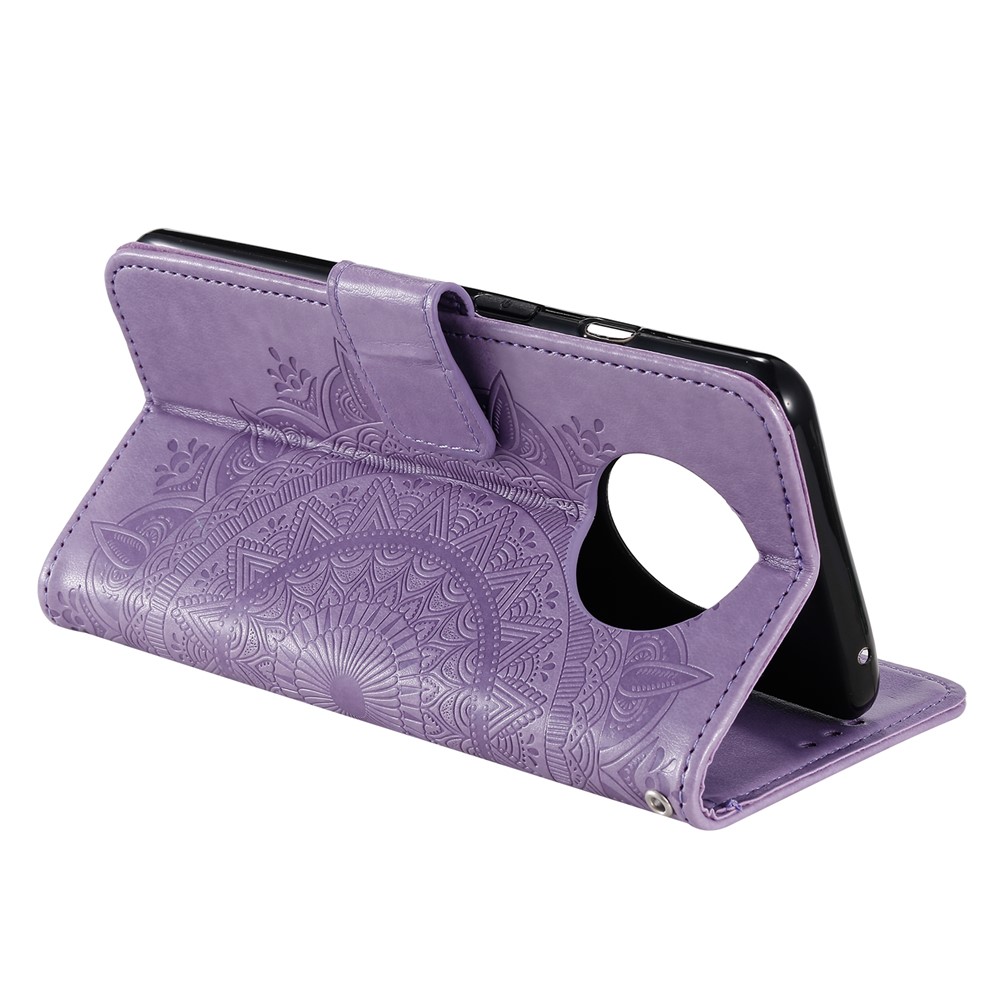 Imprinted Mandala Flower Stand Wallet Leather Case with Lanyard for Xiaomi Redmi Redmi Note 9 5G/Note 9T 5G - Purple-7