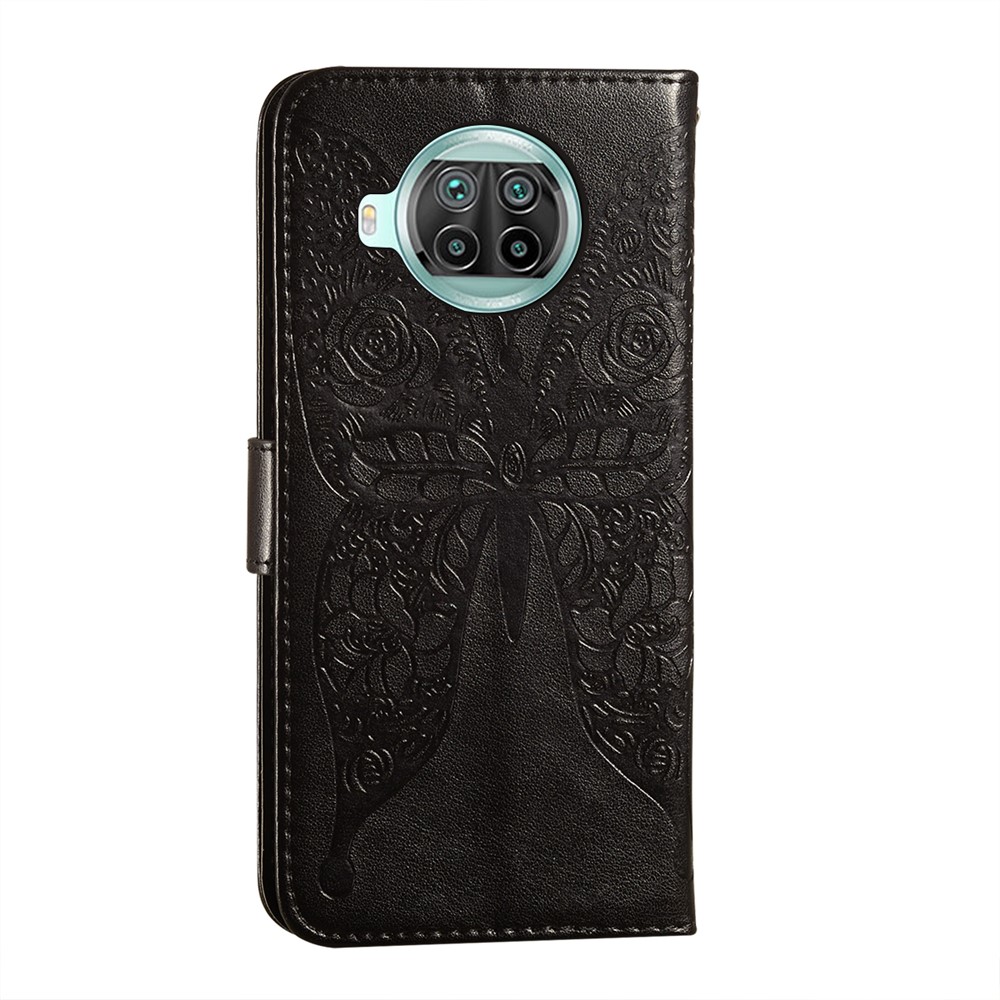 Imprinted Rose Flower Butterflies Leather Stand Case for Xiaomi Mi 10T Lite 5G/10i 5G/Redmi Note 9 Pro 5G - Black-4