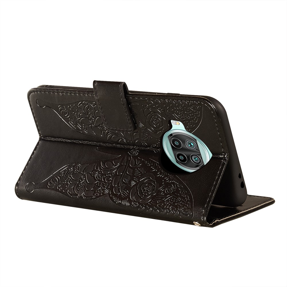 Imprinted Rose Flower Butterflies Leather Stand Case for Xiaomi Mi 10T Lite 5G/10i 5G/Redmi Note 9 Pro 5G - Black-6