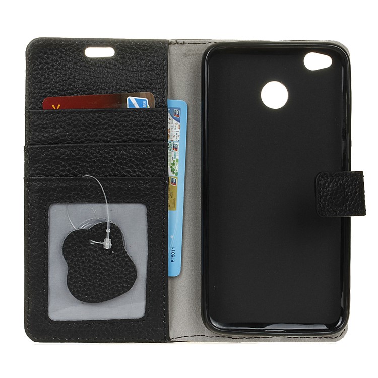 Litchi Grain Genuine Leather Wallet Phone Cover with Stand for Xiaomi Redmi 4X - Black-3