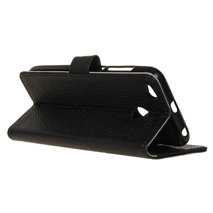Litchi Grain Genuine Leather Wallet Phone Cover with Stand for Xiaomi Redmi 4X - Black-4