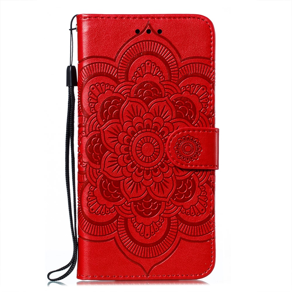 Imprint Mandala Flower Stand Leather Protector for Xiaomi Poco M3 Case - Red-1