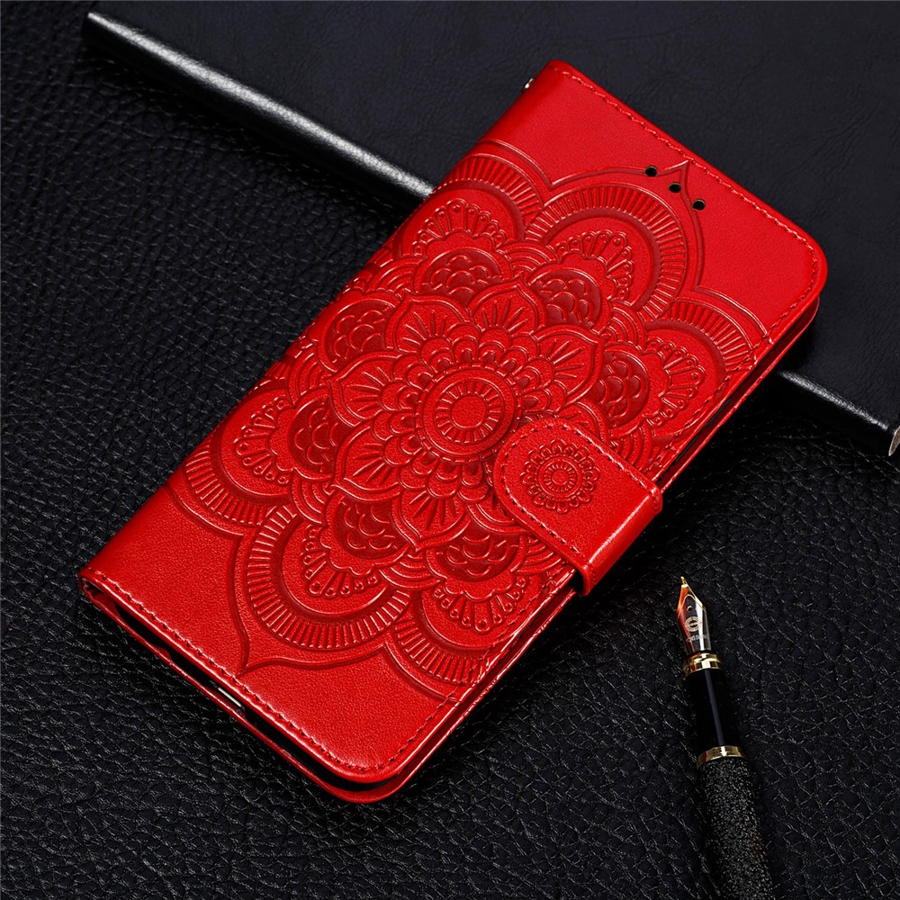 Imprint Mandala Flower Stand Leather Protector for Xiaomi Poco M3 Case - Red-10