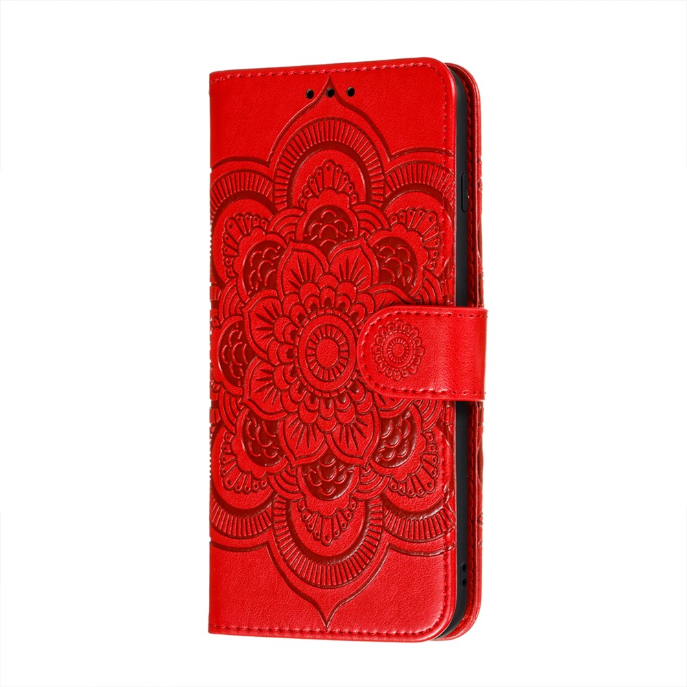 Imprint Mandala Flower Stand Leather Protector for Xiaomi Poco M3 Case - Red-2