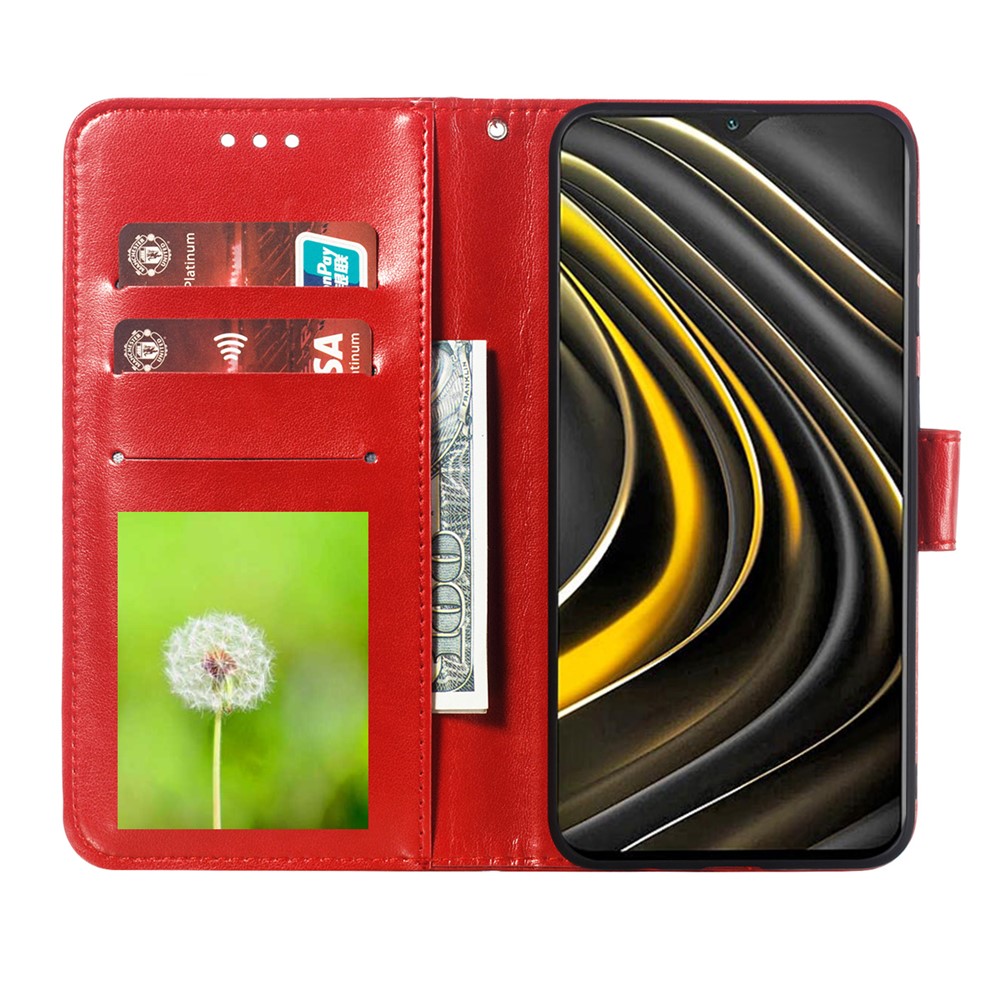 Imprint Mandala Flower Stand Leather Protector for Xiaomi Poco M3 Case - Red-4