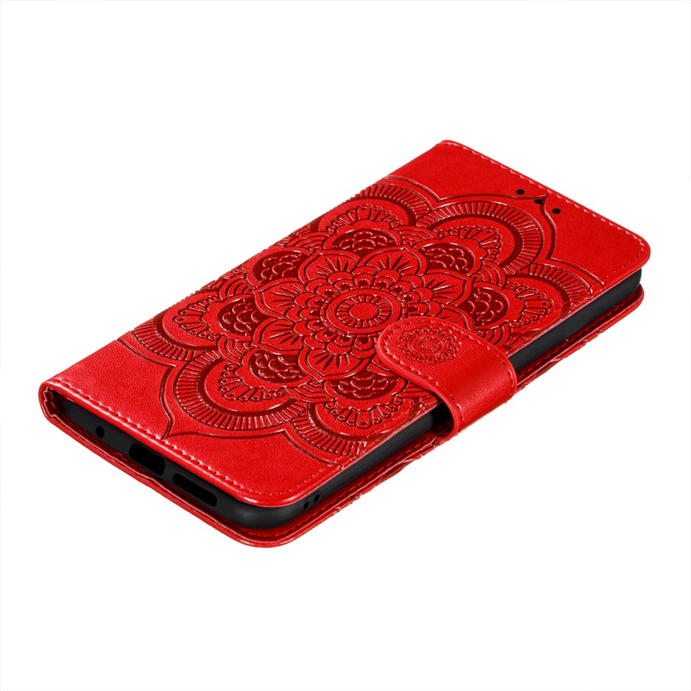 Imprint Mandala Flower Stand Leather Protector for Xiaomi Poco M3 Case - Red-7