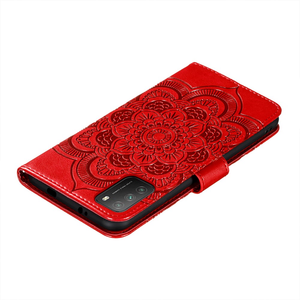 Imprint Mandala Flower Stand Leather Protector for Xiaomi Poco M3 Case - Red-8