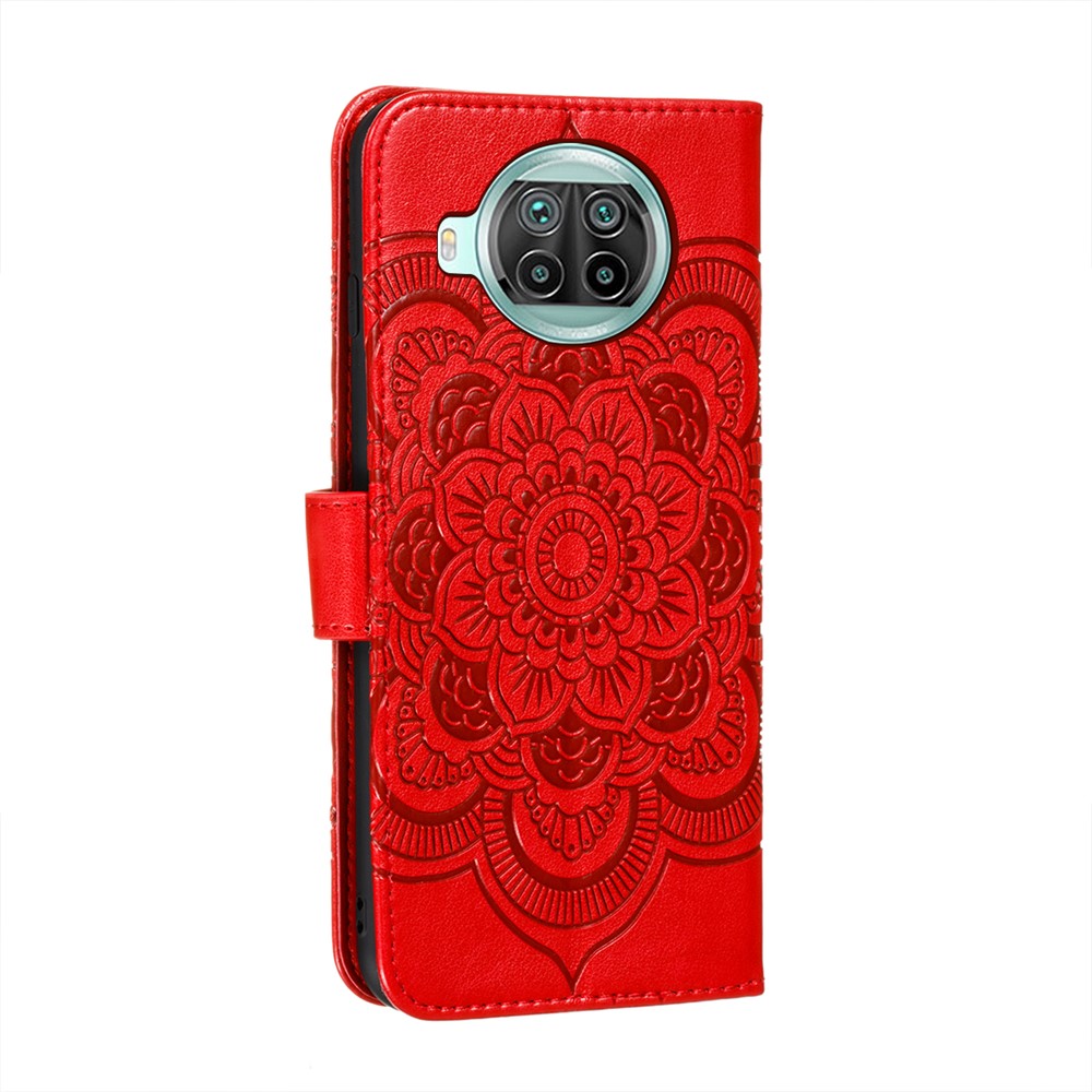 Imprint Mandala Flower Stand for Xiaomi Mi 10T Lite 5G/10i 5G/Redmi Note 9 Pro 5G Leather Case - Red-3