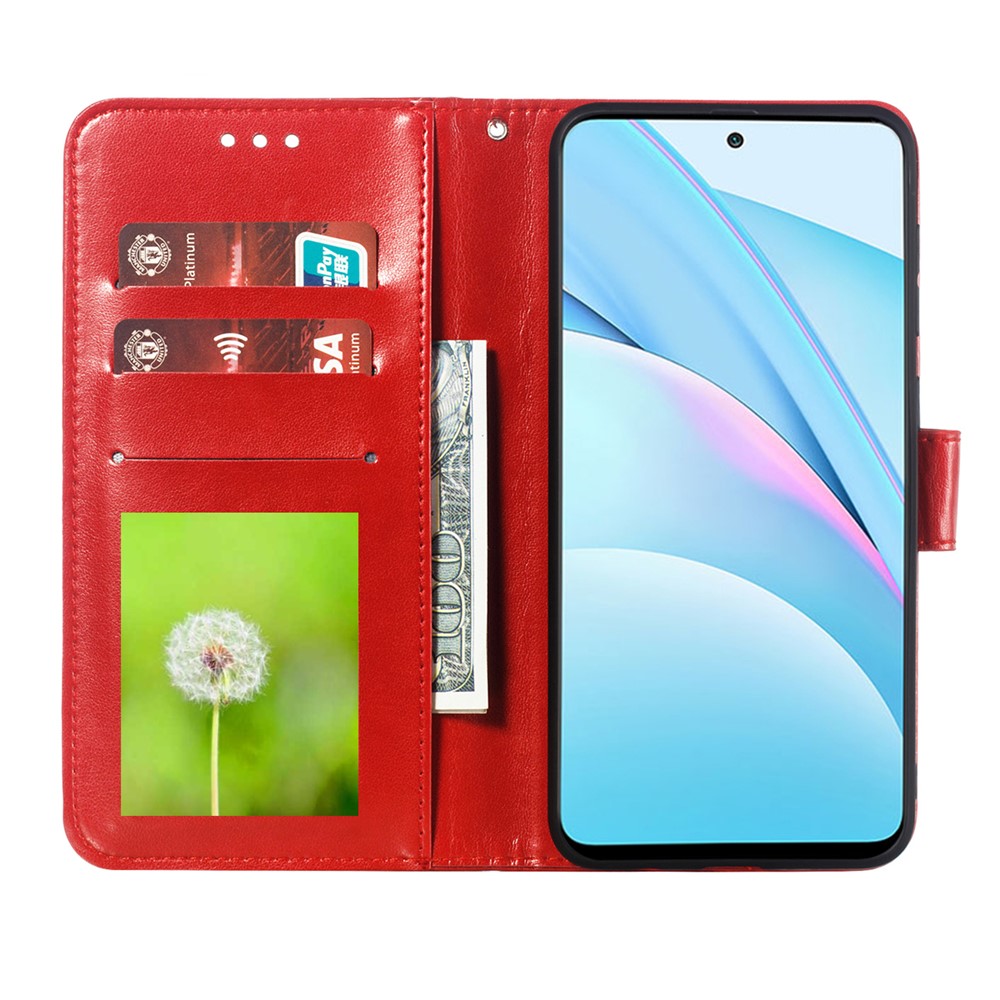 Imprint Mandala Flower Stand for Xiaomi Mi 10T Lite 5G/10i 5G/Redmi Note 9 Pro 5G Leather Case - Red-4