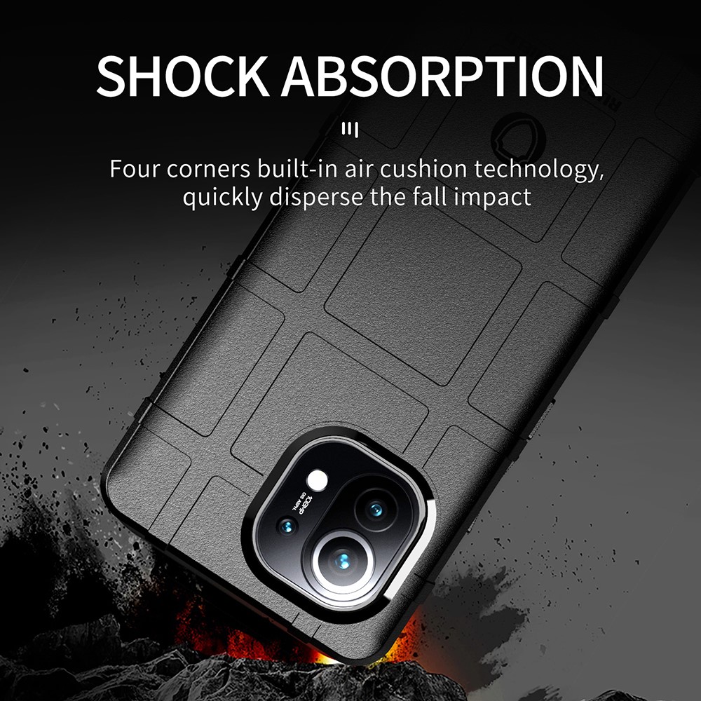 For Xiaomi Mi 11 Shock-proof Rugged Square Grid Skin TPU Back Shell - Black-3
