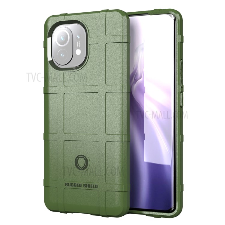 For Xiaomi Mi 11 Shock-proof Rugged Square Grid Skin TPU Back Shell - Green-1